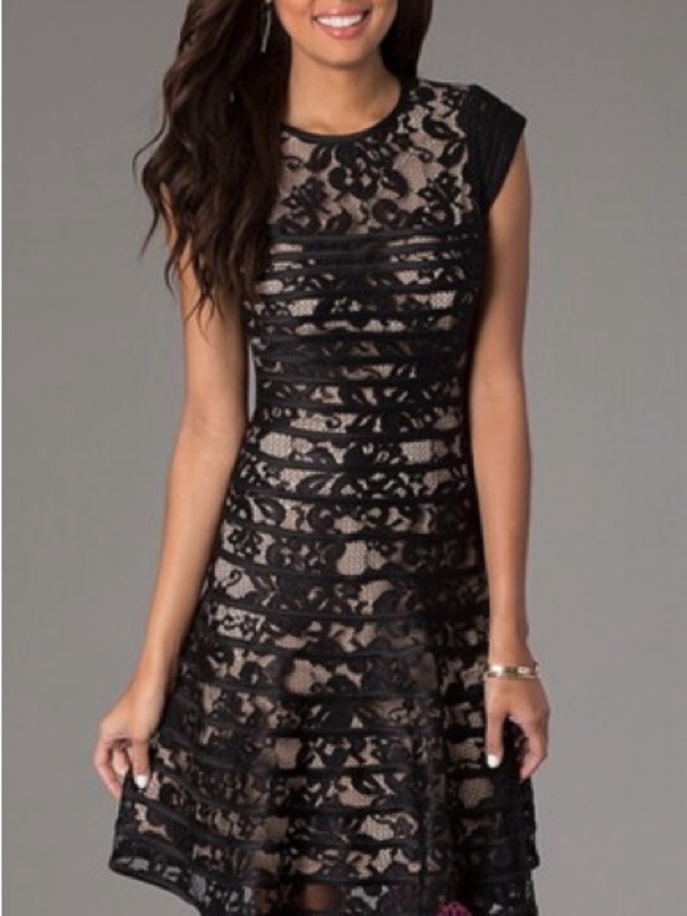 Betsey Johnson Black Lace Overlay Nude Lining Fit & Flare Dress